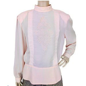 Vtg 80's Nilani Stiped Pearl Embellished Soutache Peplum Blouse